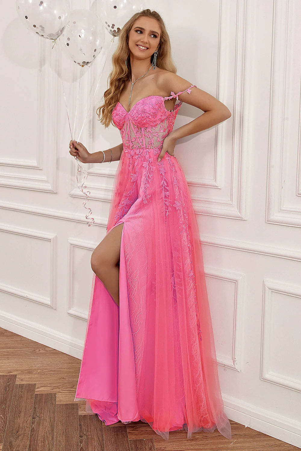 Luolandi A-Line Elegant Lace Sweetheart Hidden Zipper Long Prom Dress